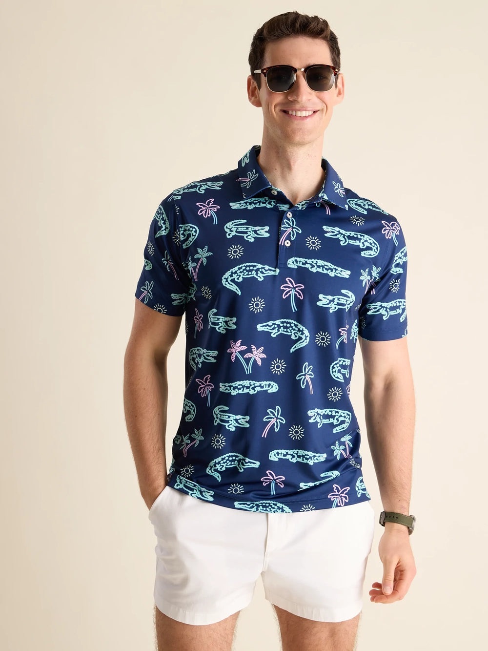 Men’s Chubbies The Neon Glade Performance Polo in Color Navy Size L